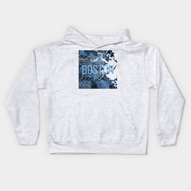 Boston Blue Map Kids Hoodie by polliadesign